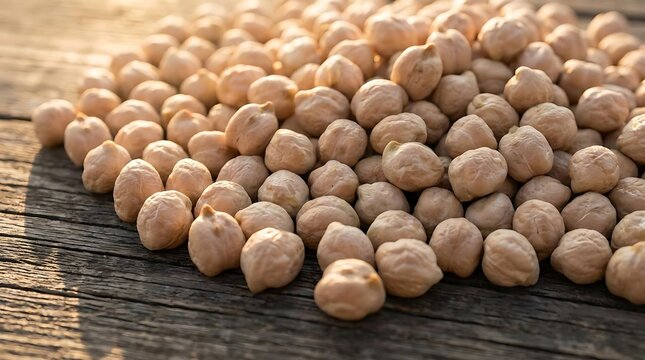 Dried chickpeas on wooden surface