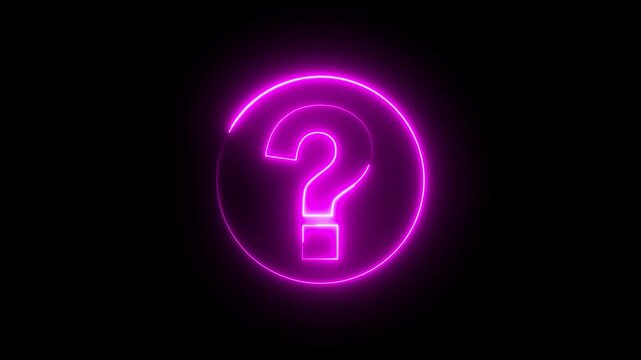 Glowing neon pink color question mark sign icon animation quiz confusion mark punctuation interrogative sign education exam circle alphabet sign symbol on black background