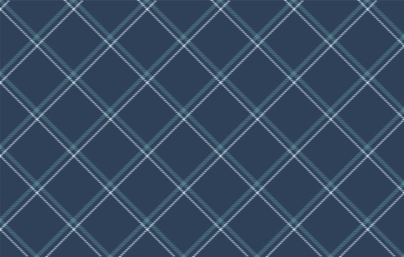 Navy blue seamless windowpane background. Checkered plaid repeating tattersall plaid pattern for formal clothing design