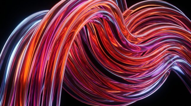 Sweeping 3D strands rendered as a layered crimson wave