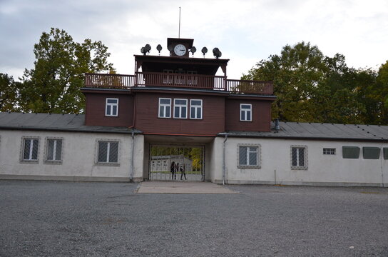 Buchenwald, Germany 10.12.2019: Buchenwald Nazi Concentration Camp prison main gate at Ettersberg near Weimar