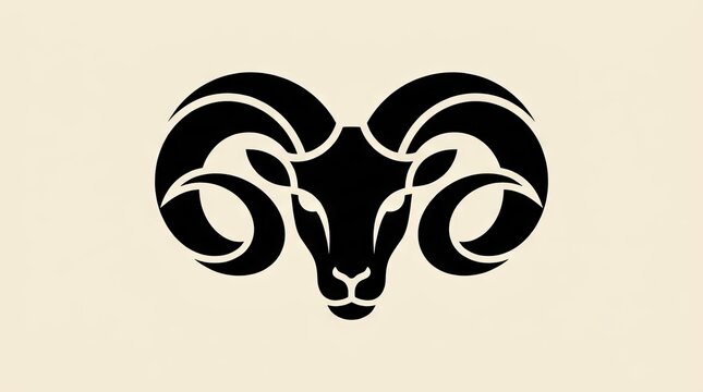 Black stylized ram head logo with curved horns.