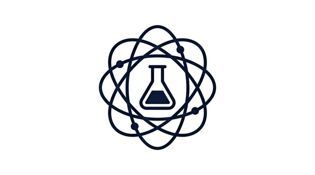 Laboratory flask icon inside an atomic structure.