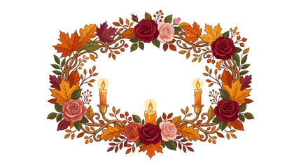 Fototapeta premium Autumn Floral Wreath with Candles and Roses