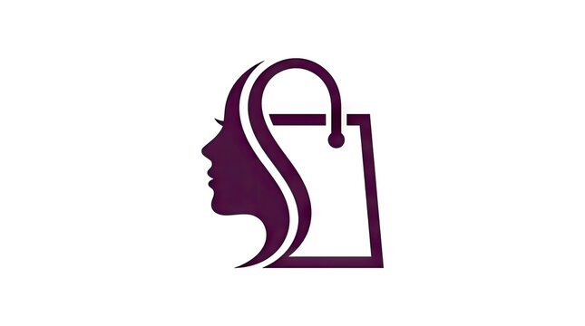Stylized woman profile merged with shopping bag handle.