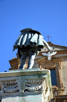 Statue of Baron Marco Trigona, located in the center of Piazza Duomo in Piazza Armerina