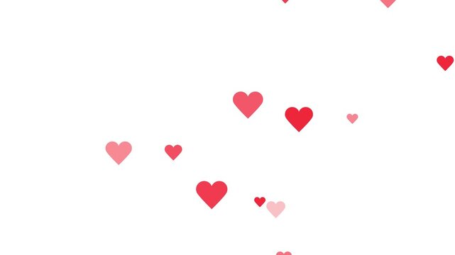Red Hearts Flying Icon, valentine's day. falling red hearts particle effect best for Valentines Day, I love you, red heart confetti falling. white Background .4K Video
