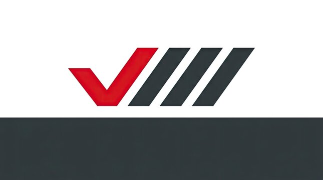 Abstract red checkmark and black slanted line logo.