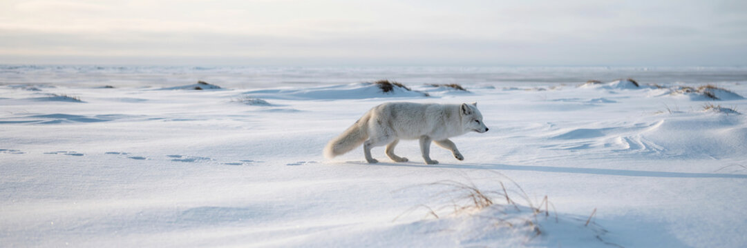 Arctic fox walking in the snow white winter landscape cold nature photography wildlife animal portrait animal species cold season