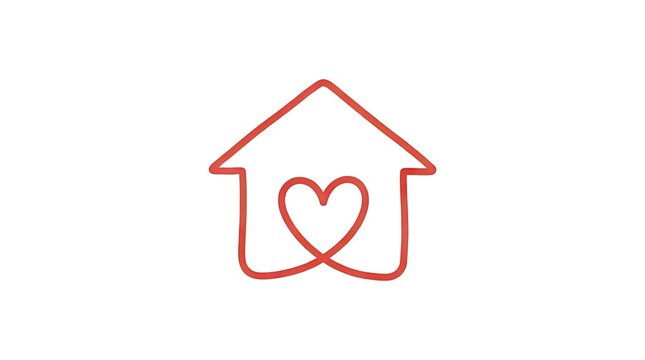 Minimalist house outline with an integrated heart shape.