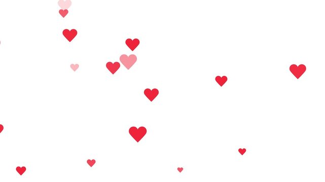 Red Hearts Flying Icon, valentine's day. falling red hearts particle effect best for Valentines Day, I love you, red heart confetti falling. white Background .4K Video