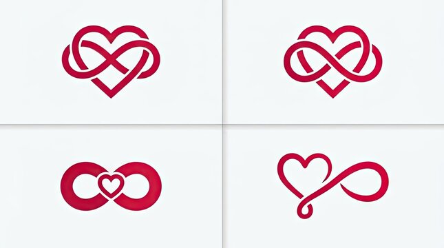 Set of infinity heart icons in red.