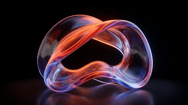 Open 3D crystal torus radiates a fiery orange band