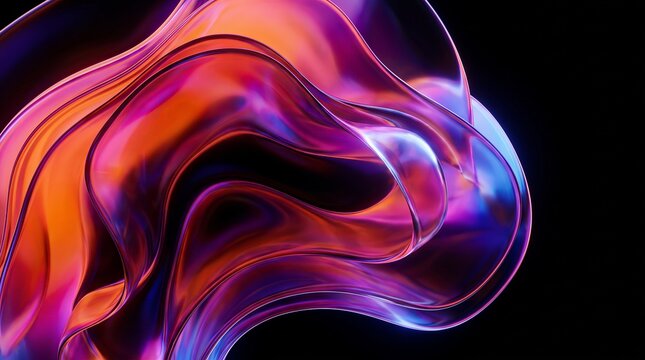Fluid 3D ribbon sweeps between coral warmth and cool blue