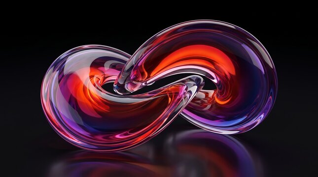 Glossy 3D glass entwines into a crimson infinity knot