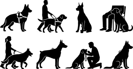 Fototapeta premium Service Dogs Vector Silhouette Set