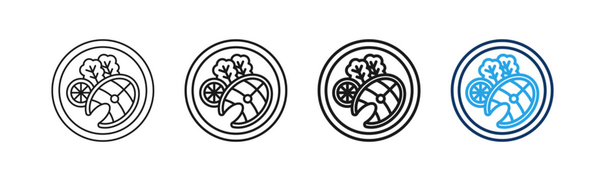 Baked Salmon Different Set Vector Icon