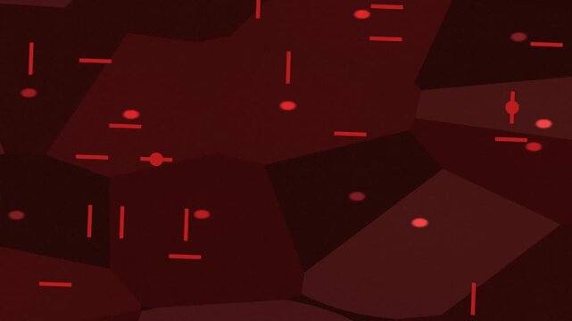 Abstract geometric pattern with red shapes on dark background