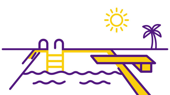 Summer Pool Diving Board Sunny Day Palm Tree Icon