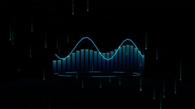 Animated digital financial bar graph with wave line