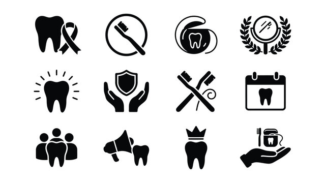 Dental health awareness icons with transparent background for presentations and websites