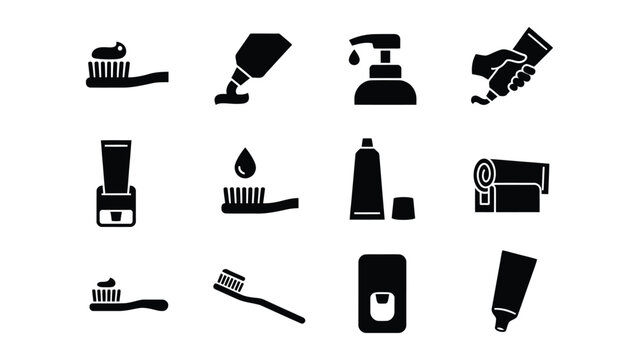 Collection of black and white icons for personal hygiene and grooming products