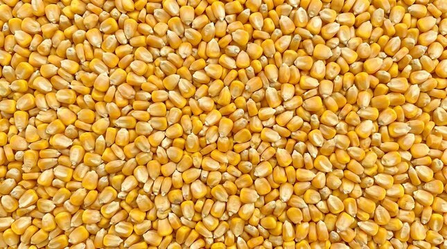 Golden yellow corn kernels spread abundantly, showcasing vibrant color and natural texture. Detailed close-up essential for agriculture and healthy food themes