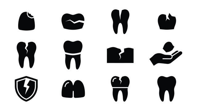Set of dental health icons showing various teeth problems and solutions