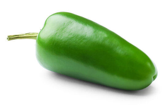 One green jalapeno pepper isolated on white