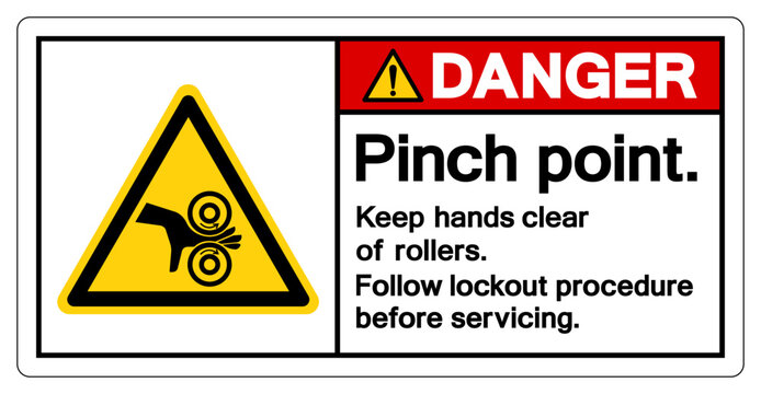 Danger Pinch Point Keep hands Clear Of Rollers Follow Lockout Procedure Before Servicing Symbol Sign, Vector Illustration, Isolate On White Background Label. EPS10