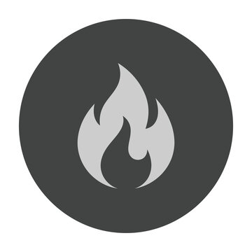 Fire flame icon in dark gray circle symbolizing heat and energy