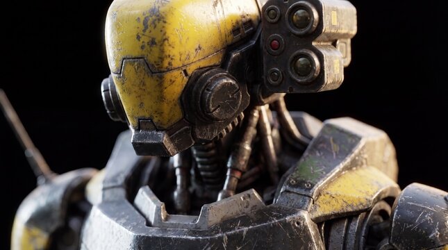 Robot model with yellow and black colors showing detailed features and textures