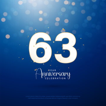 63rd Anniversary celebration,  Anniversary celebration On blue background for celebration event, festive illustration, Anniversary Golden number sparkling confetti.
