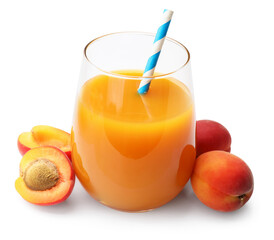 Apricot juice in glass and fresh fruits isolated on white © New Africa