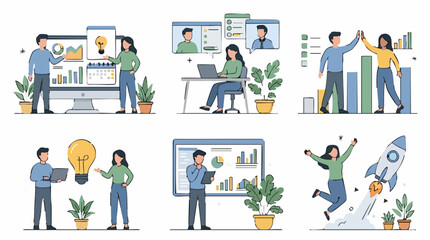 Fototapeta premium Modern Business Teamwork, Idea Generation, and Success Concepts Illustration