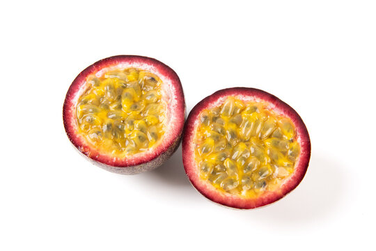 cut passion fruit isolated on white background