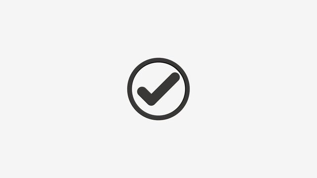 Animated checkmark illustration on white background, a symbol of completion and success in motion graphics.