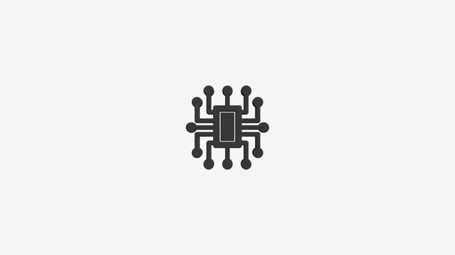 Minimalist digital chip icon animation on white background represents modern technology and electronic components.