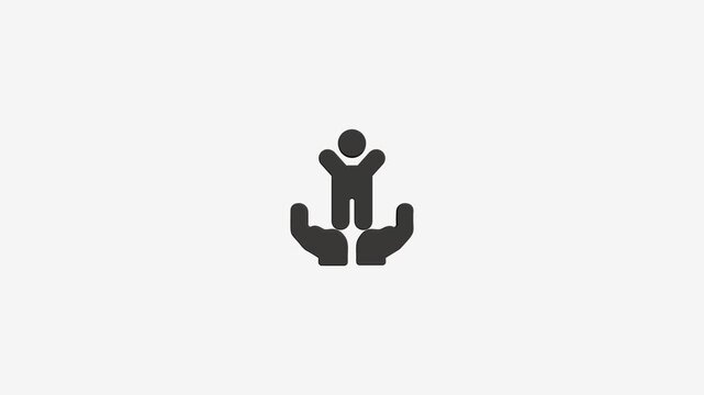 Child safety and care icon animated with cupped hands on white background representing protection and welfare.