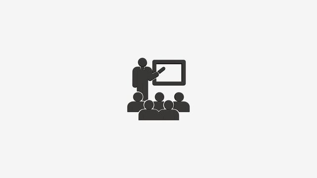 Teacher leading lecture with students in classroom on white background using flat vector icon motion design.