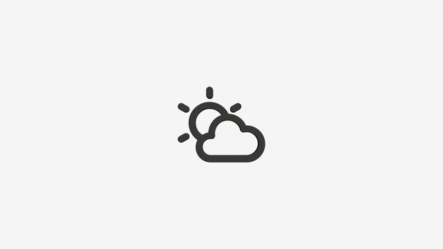 Minimalist weather icon showing sun behind cloud against plain light background for digital forecasting clip.