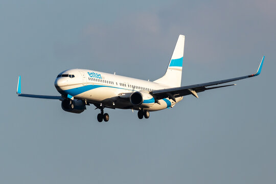 Enter Air Boeing 737-800 (SP-ENL) arriving at Vienna International Airport on October 30, 2024 in Vienna, Austria