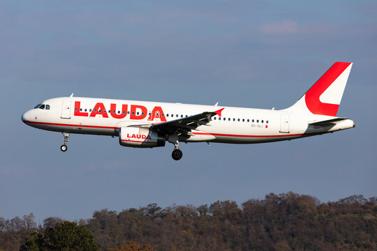 Lauda Airbus A320 (9H-IBJ) arriving at Vienna International Airport on October 30, 2024 in Vienna, Austria