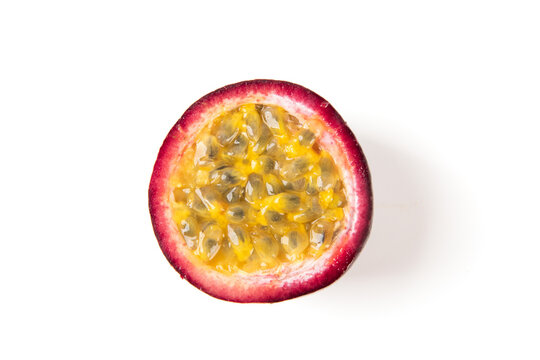 cut passion fruit isolated on white background