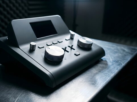 Professional desktop audio interface and monitor controller in a recording studio