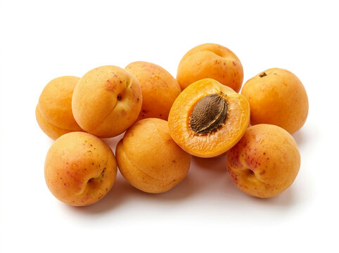 Fresh Halved Apricots Displayed on White