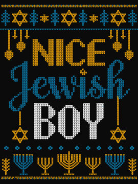 Nice Jewish Boy knit sweater Hanukkah menorah holiday pattern