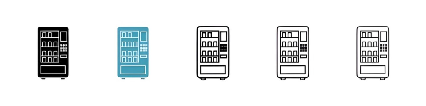 Vending machine icons pack in black and blue. Thin line customizable illustration. Contour symbol. Vector isolated outline drawing. Editable stroke