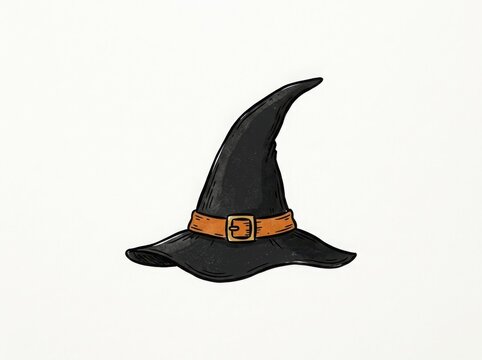 Black witch hat with orange buckle