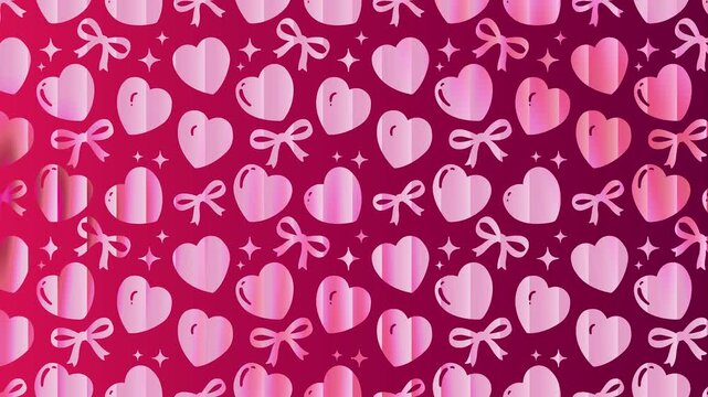 Whimsical heart and bow pattern with gradient effect. Seamless valentine animated backdrop for promotion, campaign, cards, invitations, social media.